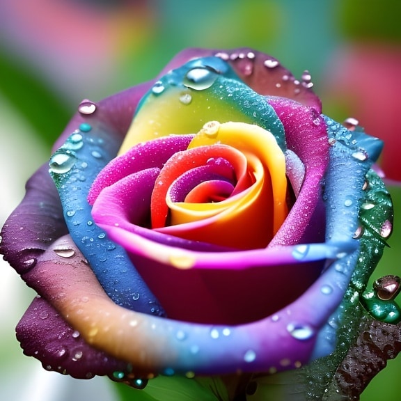 Rainbow rose with water drops – AI art