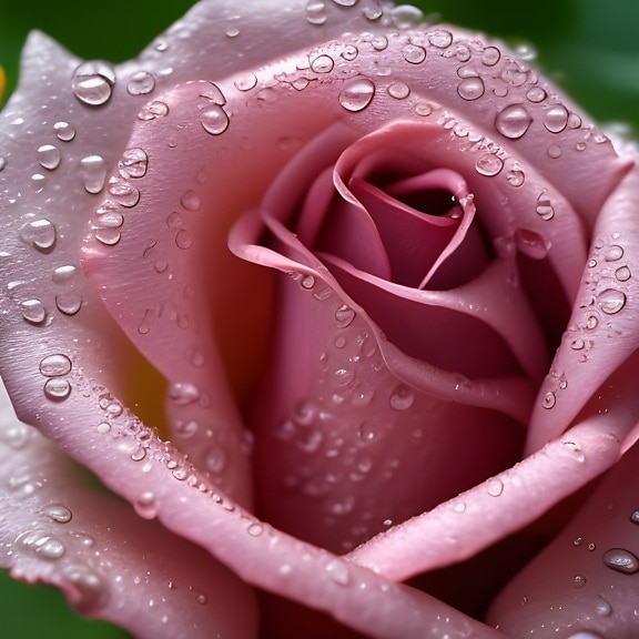 Trandafir roz moale cu picături de apă – ilustrație AI de aproape
