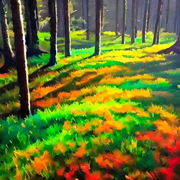Thick brushstroke forest watercolor painting