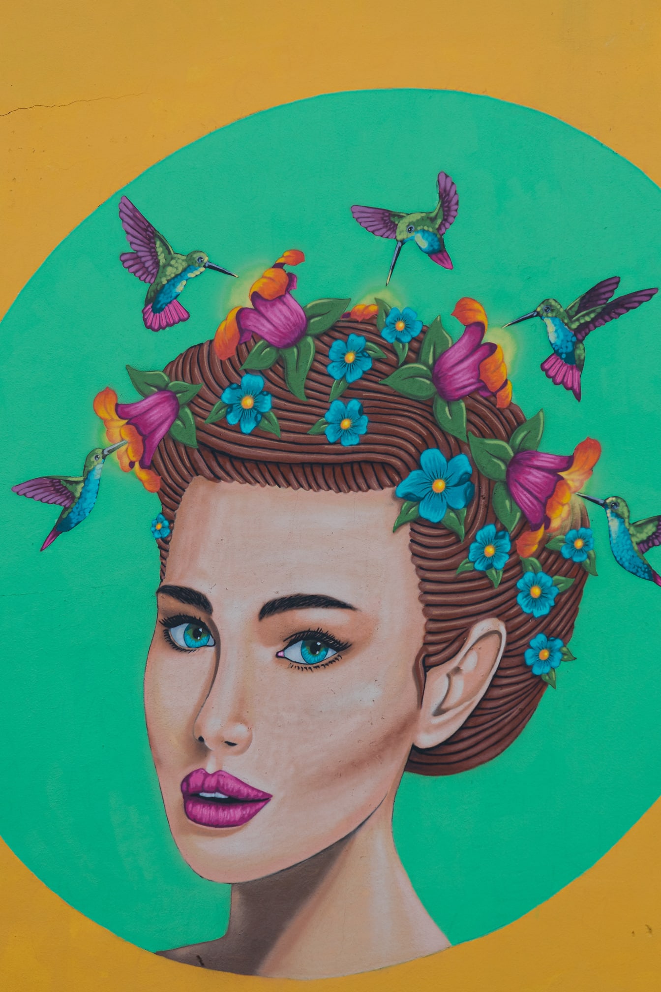 Colorful graffiti portrait of a beautiful girl with glamour hairstyle and makeup