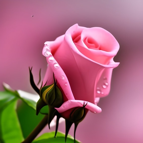 Pink rose bud with water drops on petals close-up – AI art