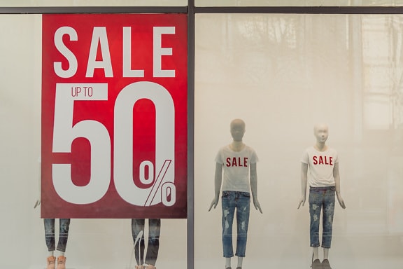 Sale up to 50% discount sign in shop
