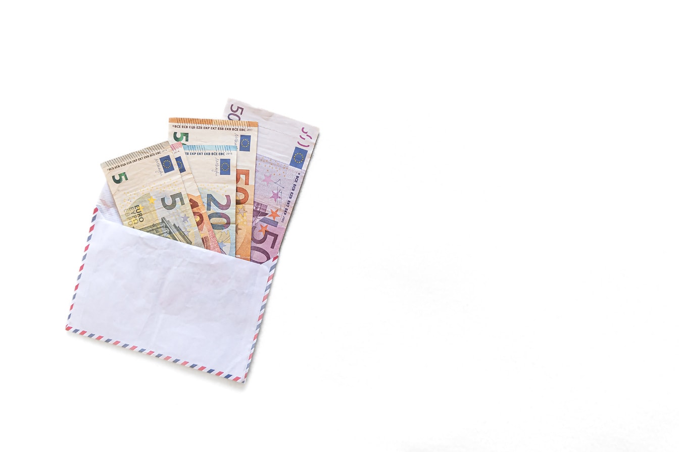 billet de banque, euro, blanc, enveloppe de, économies, cadeau, argent, finance
