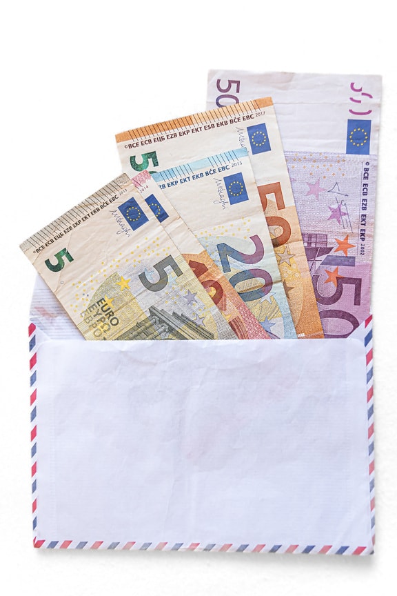Euro banknotes in envelope money savings