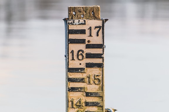 ниво на водата, измерване, пръчка, полюс, едър план, номер, Черно и бяло, стар