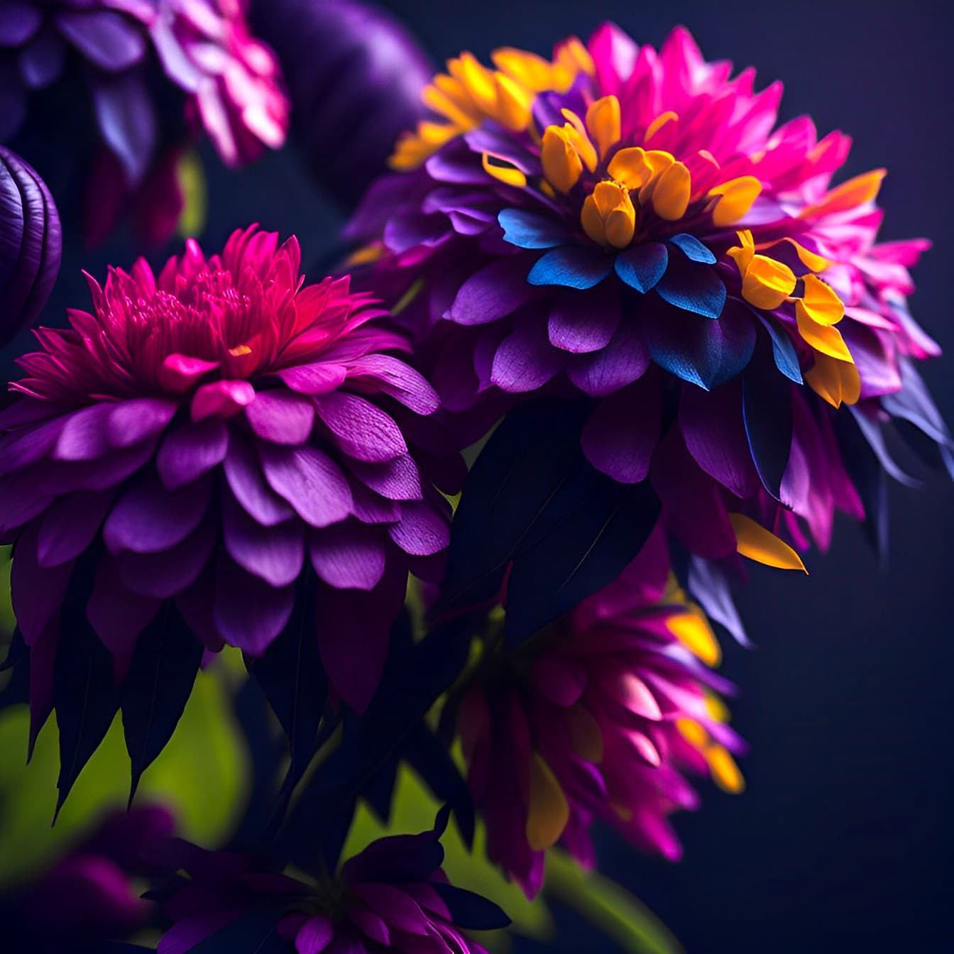 colorido, flor, púrpura, azul oscuro, obra de arte, ilustración, flores, rosa