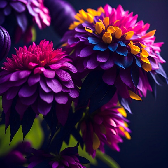 farebné, kvet, purpurovo, tmavo modrá, umelecké diela, ilustrácie, kvety, ružová