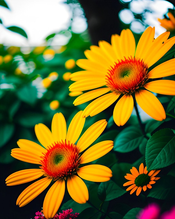 amarelo alaranjado, flores, obra de arte, ilustração, flor, amarelo, primavera, flora