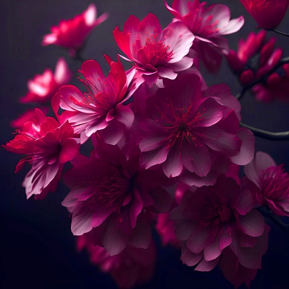 Dark red sakura flowers close-up