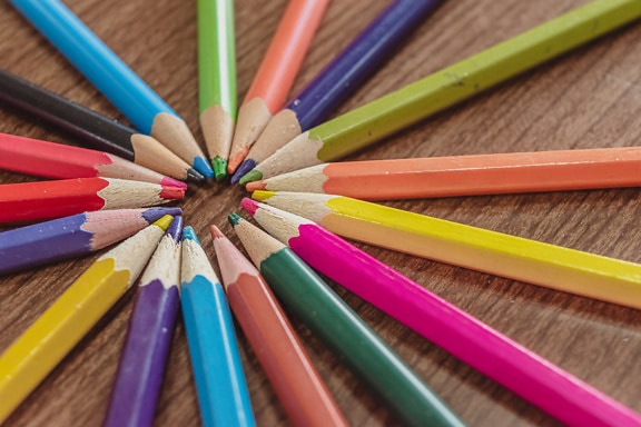 Group of sharp colorful pencils close-up