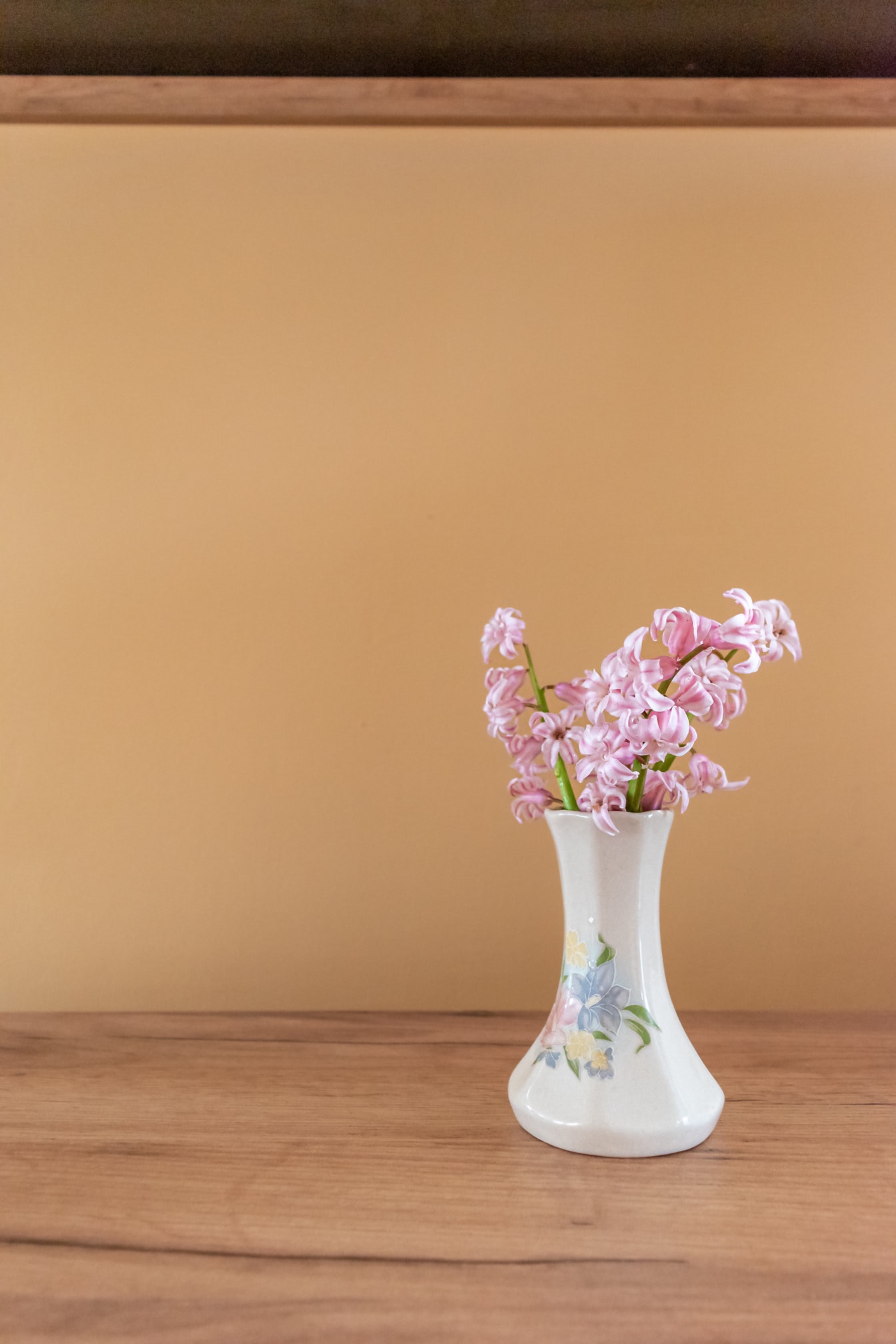 Bright pinkish hyacinth flowers in vase