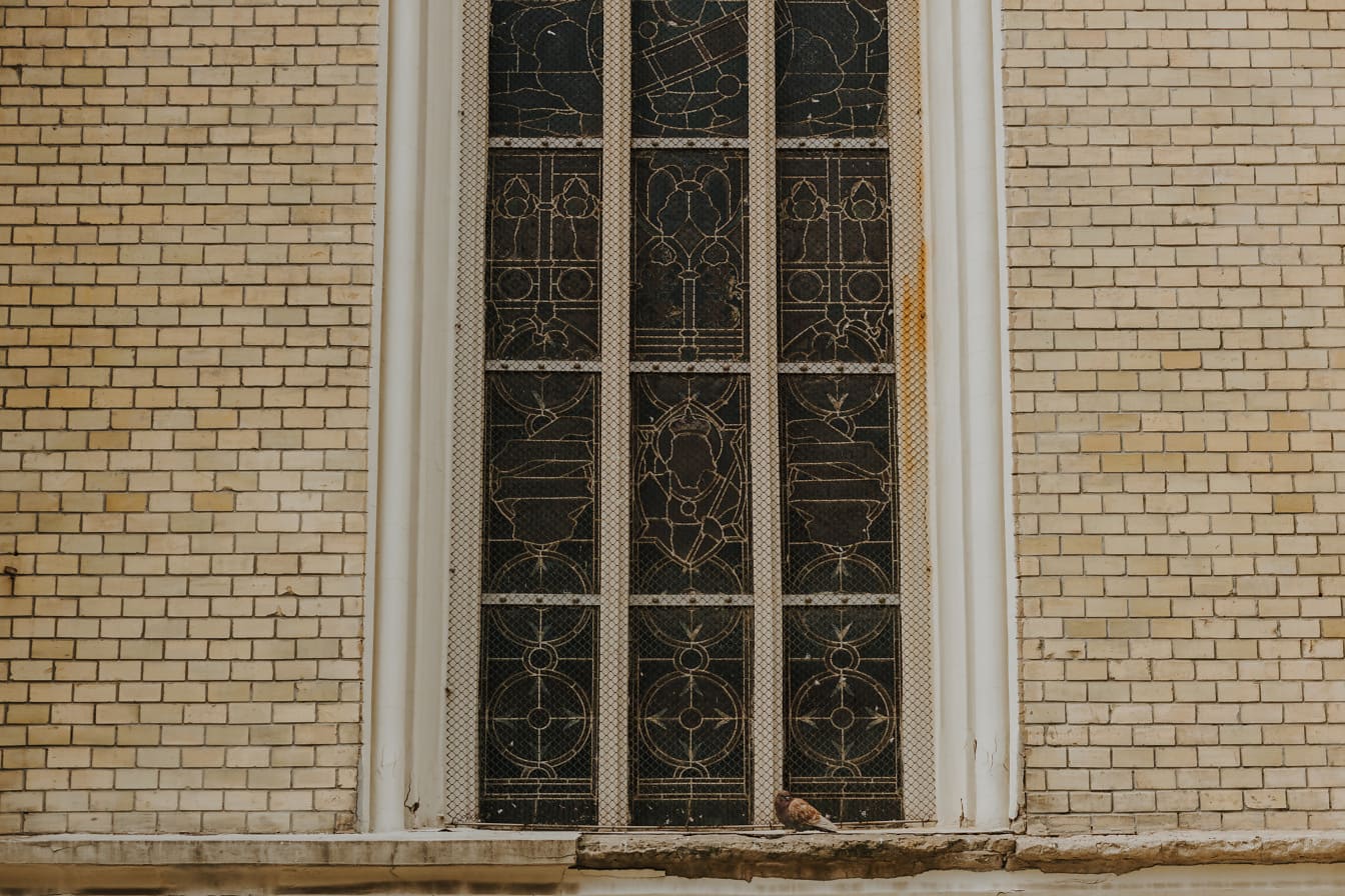Old window on cathedral with protection network