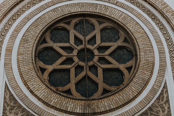 prozor, krug, vitražno staklo, sinagoga, zid, cigla, okvir, detalj