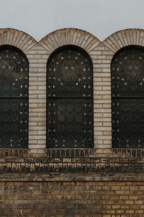 τρεις, τερηδόνα, παράθυρο, χρωματισμένο γυαλί, συναγωγή, αρχιτεκτονική, παλιά, κτίριο
