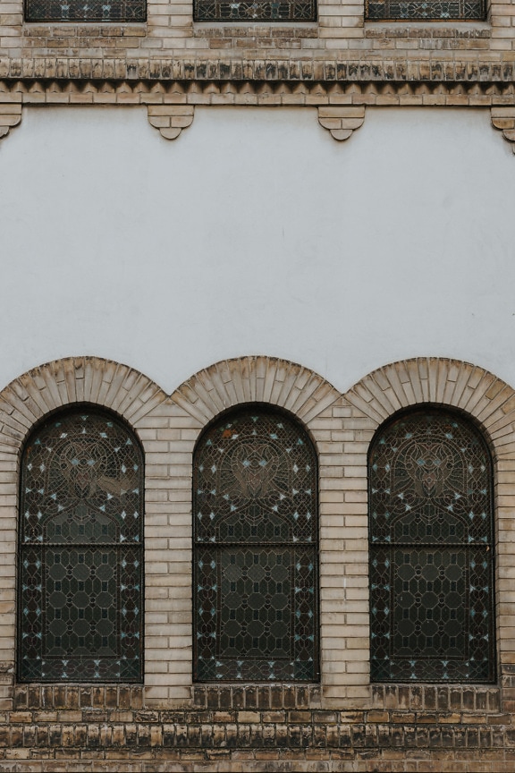 окно, Витраж, три, арки, построение, старый, архитектура, арка