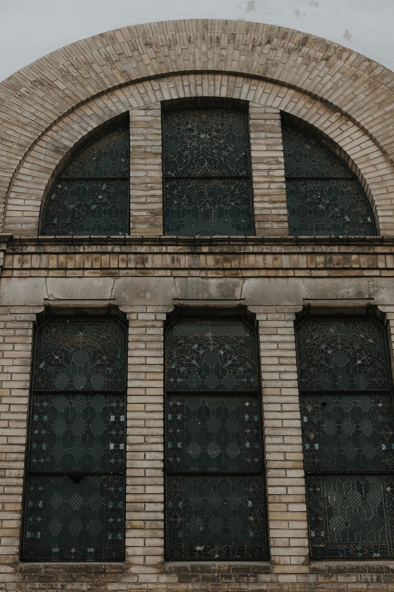 Old stained glass windows on synagogue