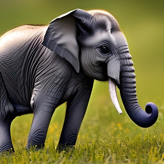 очарователни, бебе, африкански, слон, произведение на изкуството, животните, сафари, сив