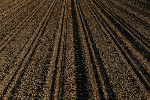 Plain soil empty agricultural flat field ground
