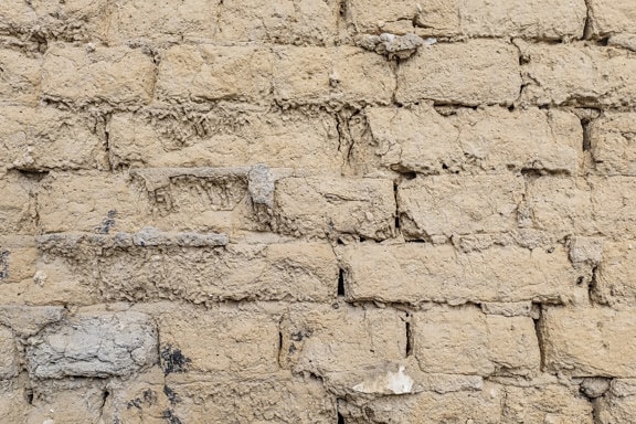 seca, terra, tijolo de adobe, parede, textura, perto, superfície, áspero