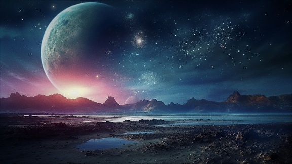 paysage lunaire, constellation, majestueux, planète, nébuleuse, système solaire, oeuvre, espace extra-atmosphérique