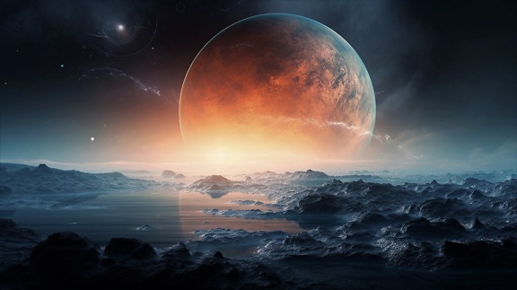 Majestic fantasy photomontage of planet in cosmos illustration