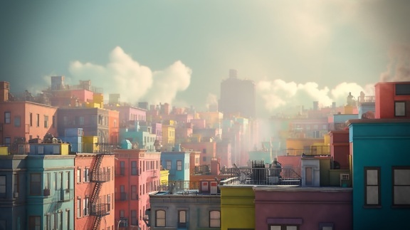 zarobljenik, boje, šareno, zgrada, na krovu, arhitektura, linija horizonta, gradski pejzaž