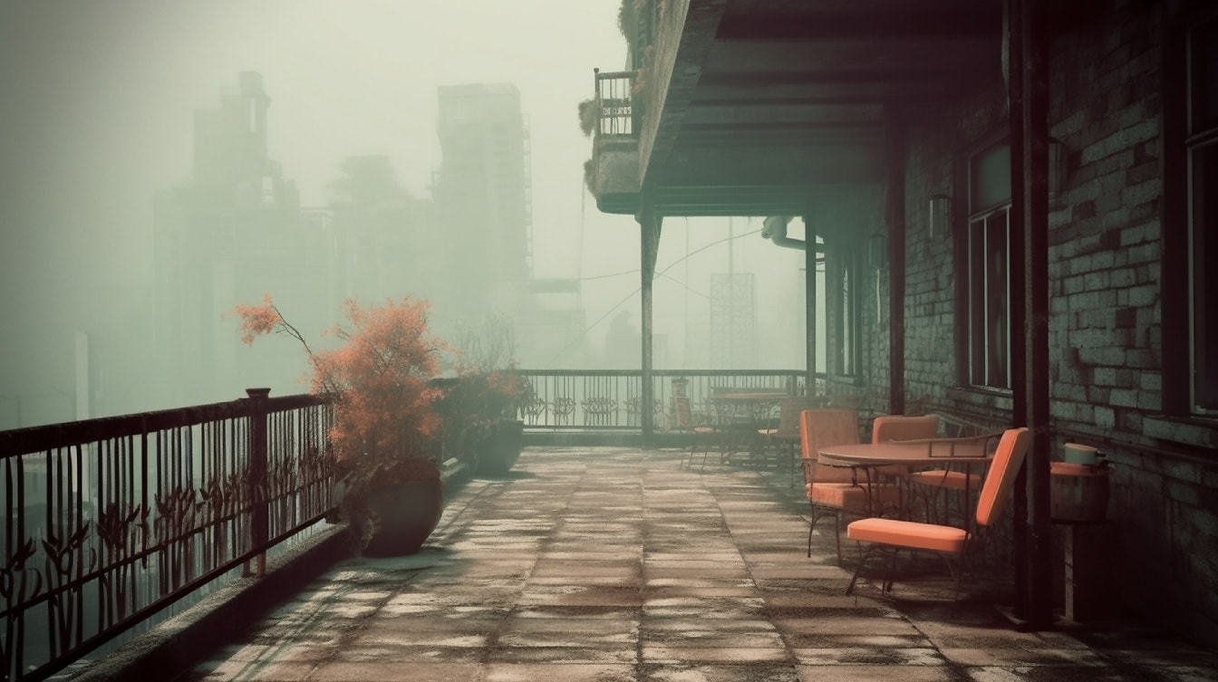 Misty daybreak afslører taghemmeligheder fotomontage
