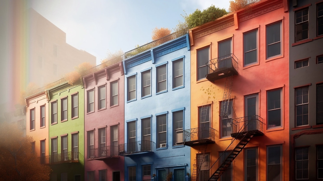 Một kính vạn hoa màu sắc trên photomontage thành phố