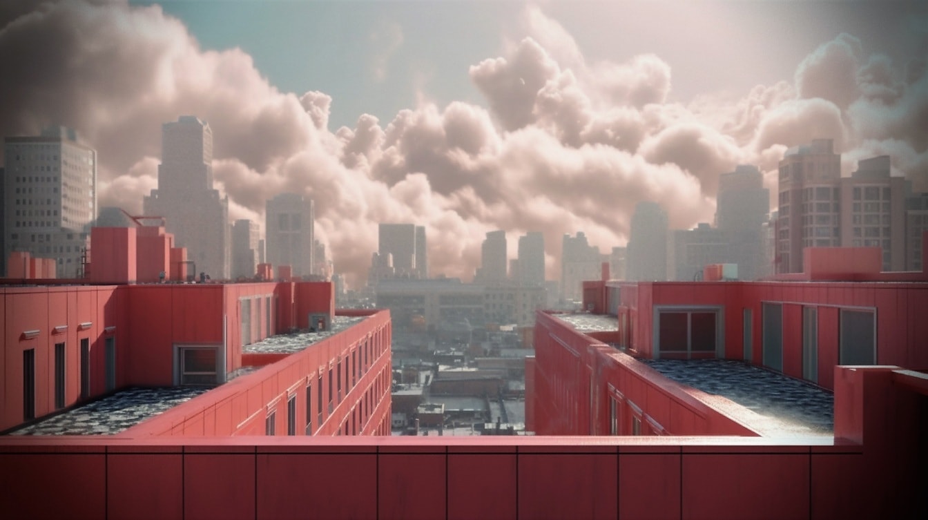 都市の視点:屋上と地平線の衝突