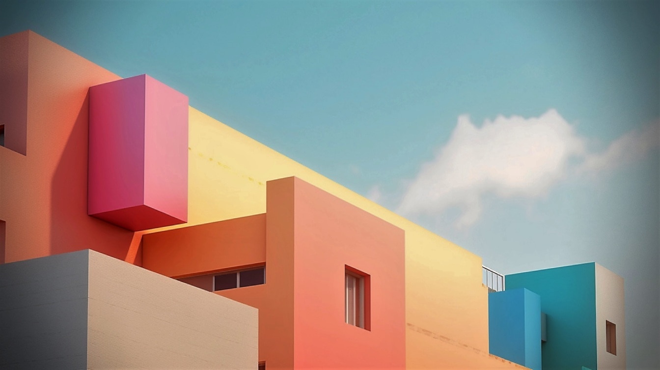 Telhados coloridos e casas bem cheias em um urbano