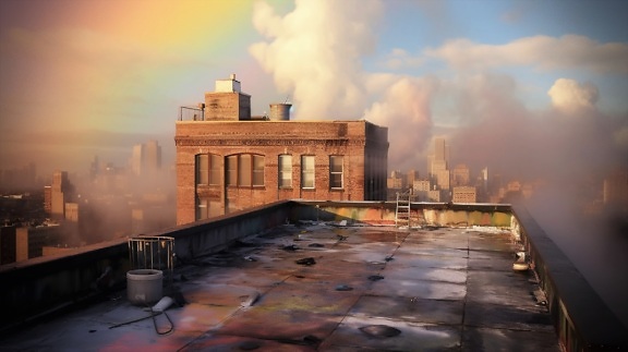 sale, plat, sur le toit, bâtiment, smog, Ville, architecture, Skyline