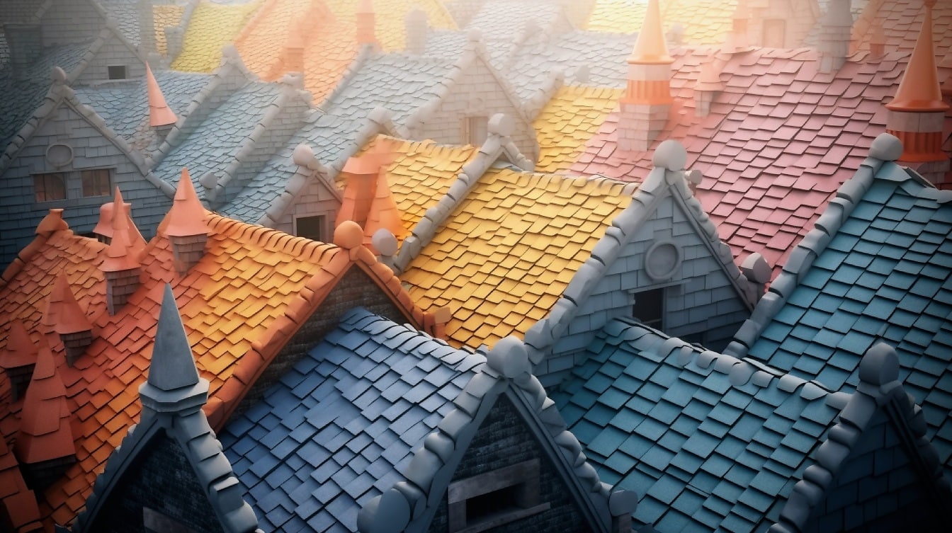 Colorful roof tiles of the old town at dawn