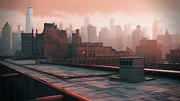 Photomontage sur le toit d’un ancien bâtiment industriel