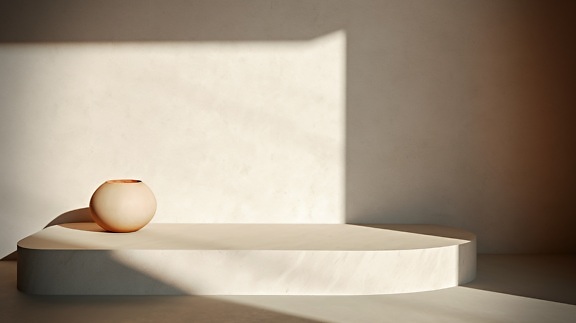 Klassische runde Terrakotta-Schale auf beigefarbenem Marmor