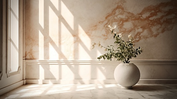 marmo, rotondo, vaso di fiori, minimalismo, decorazione di interni, interni, camera, beige