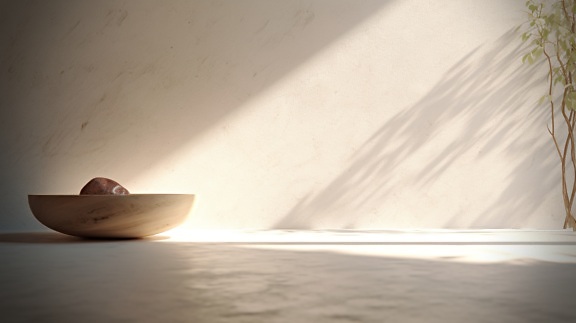 Marble beige bowl with stone under sunlight