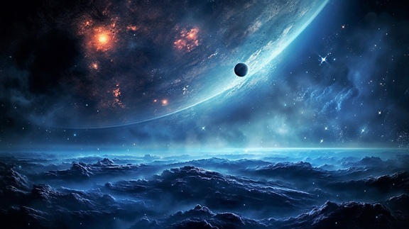 satellitare, Luna, piccolo, pianeta, orbita, fantasia, profondo, universo