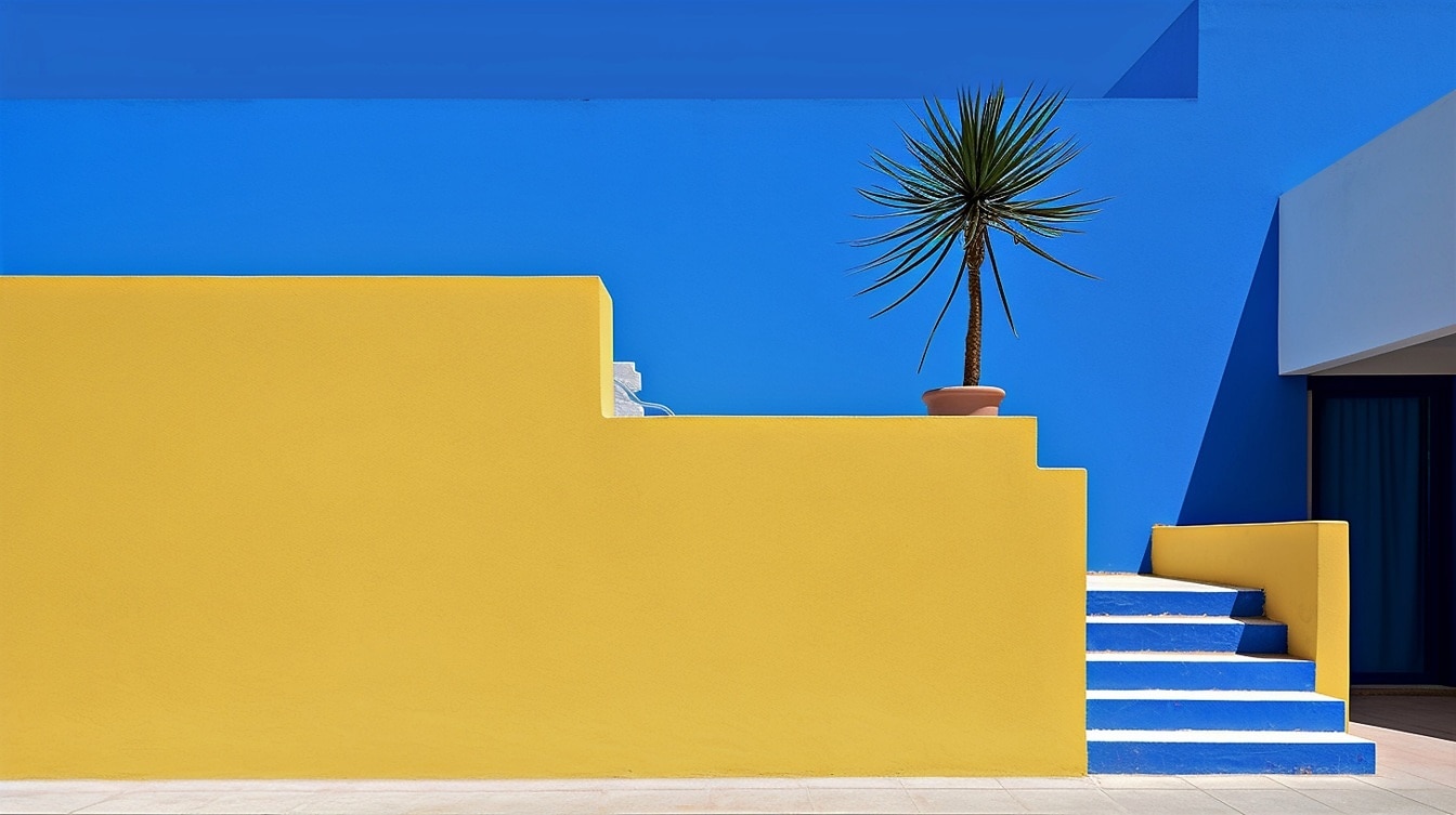 モロッコの鮮やかな色彩:魅惑的なダークブルーの階段と壁