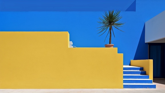 kleuren, Marokko, levendige, donker blauw, trap, buitenkant, muren, gevel