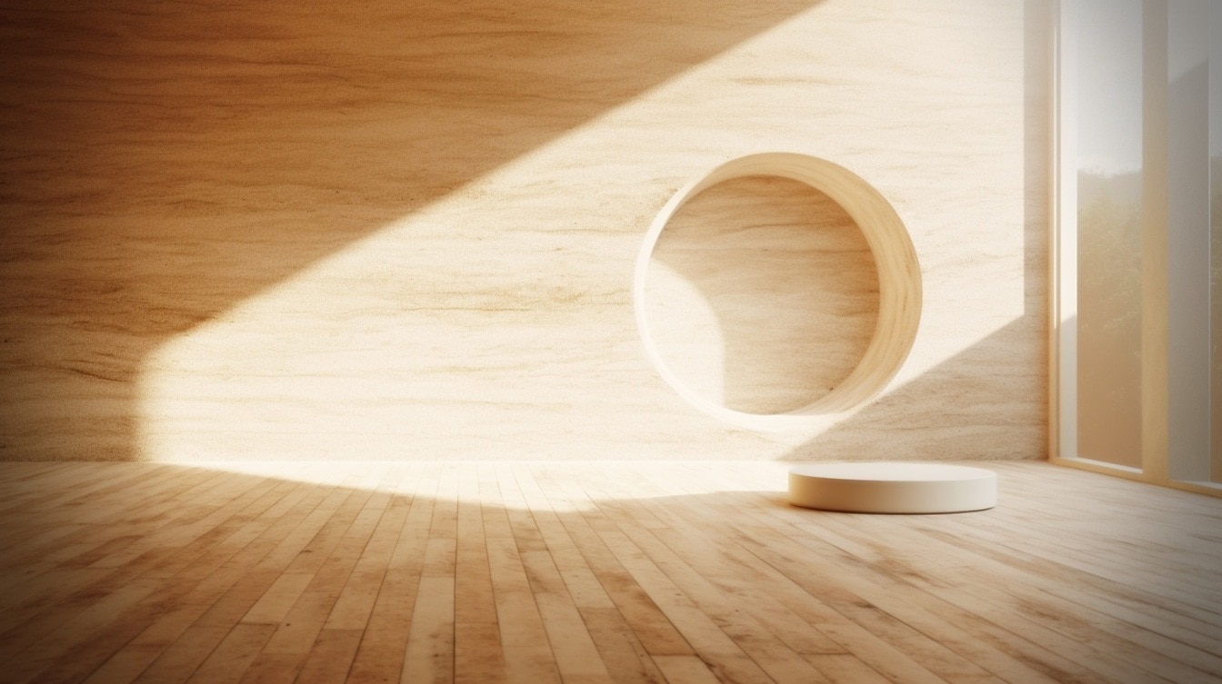 Ilustracija minimalizma, uređenja interijera, sunčeve svjetlosti i sjene