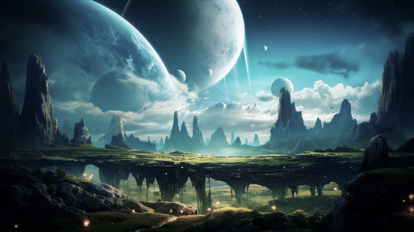 Fantasy holdkép ismeretlen bolygón illusztráció
