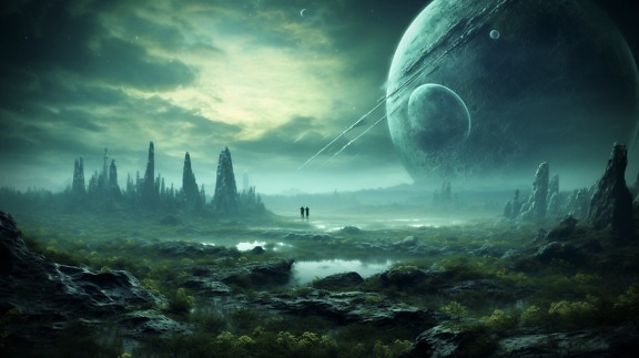 Fantasy scenic on unknow planet illustration