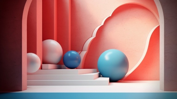 Fantasy, décoration d’intérieur, bleu foncé, blanc, objet, escaliers, en forme de boule, Ball