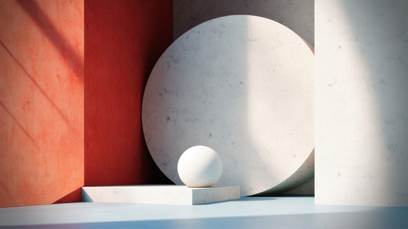 Kuva yksinkertaisesta pallomaisesta marmoriesineestä, visuaalisesta minimalismista