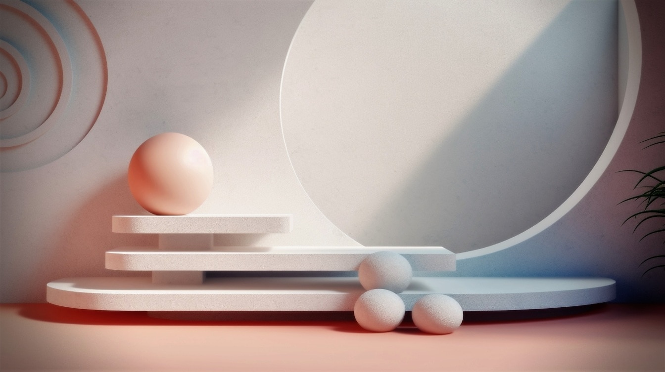 Perfetta decorazione d’interni di minimalismo con illustrazione in ceramica a forma di palla