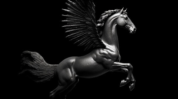 schwarz und weiß, Abbildung, Bronze, Skulptur, Schwarz, Pegasus, Statue, Kunst