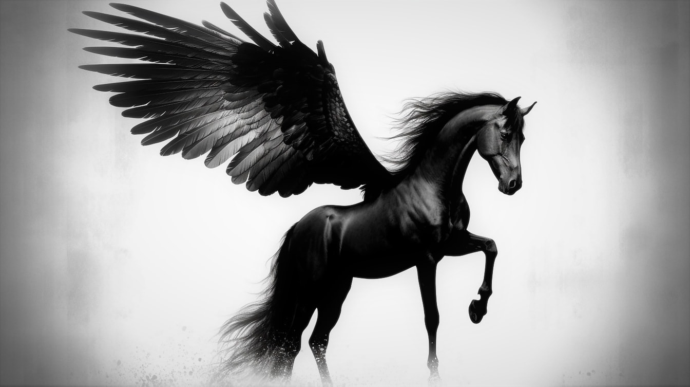 Maestoso cavallo Pegaso con ali della mitologia greca