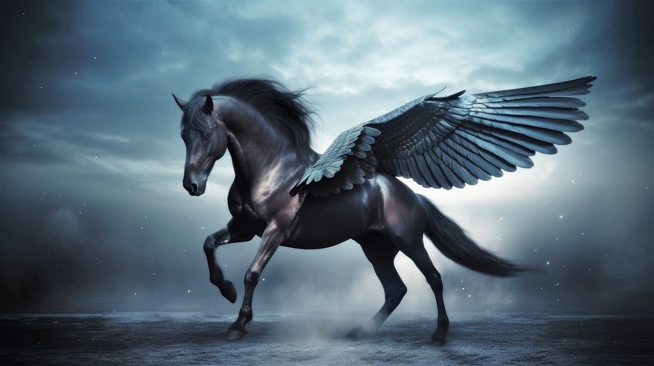 Fantasia mitologia greca cavallo nero con ali
