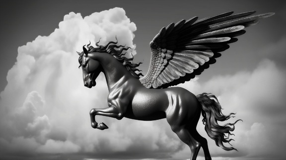 Statue, Monochrom, Pegasus, Flügel, majestätisch, Modell, Schwarz, Stil