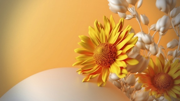 Graphic of fantasy orange yellow glossy flowers